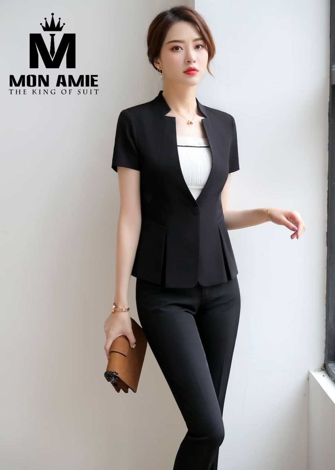 Black Flat Lapels Business Suit With Trousers 